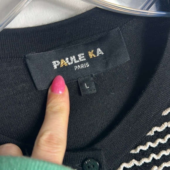 Paule Ka Black and White Stripe Wool Cropped Button Up Cardigan L Quiet Luxury - Picture 2 of 11